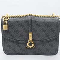 GUESS Black Logo Convertible Crossbody Shoulder Bag Gold Hardware