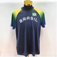 Braziline Brasil Soccer Shirt Mens Large Navy Blue Green Yellow Jersey