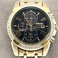 Seiko Le Grand Sport Solar Chronograph V172-0AN0 Black Gold Tone Watch