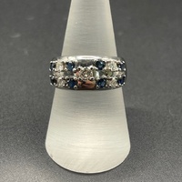 Ladies 18ct White Gold Blue Sapphire & Diamond Ring
