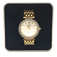 Elite Ladies Gold Tone Quartz Watch Crystal Bezel Sunray Dial 5080283