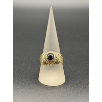 Mens 9ct Yellow Gold Black Onyx & Diamond Ring