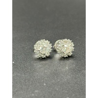 Ladies 9ct White Gold Natural Diamond Cluster Stud Earrings