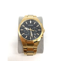 Citizen Gold Tone Stainless Steel Chronograph Quartz Mens Watch Black Dial