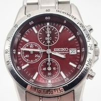 Seiko Chronograph 7T92-0DW0 Red Dial Mens Quartz Watch 10 Bar 100m