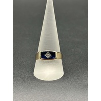 Mens 9ct Yellow Gold Blue Gemstone & CZ Ring