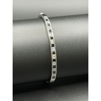 Ladies 925 Sterling Silver Gemstone Hinged Bangle
