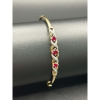 Ladies 9ct Yellow Gold Fancy Red Stone & Diamond Bangle