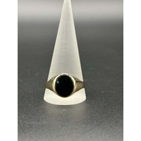 Mens 9ct Yellow Gold Black Gemstone Ring