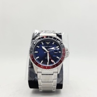 Emporio Armani Mens GMT Watch Blue Dial Red Pepsi Bezel Steel 100M