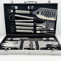 30pc Stainless Steel BBQ Grill Tool Set Utensils Kit Silver Hard Case