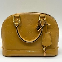 Louis Vuitton Alma BB Monogram Vernis Satchel Bag Beige Yellow with Strap