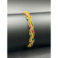 Ladies 21ct Yellow Gold Round Gemstone Bangle