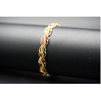 Ladies 21ct Yellow Gold Round Red & Pink Gemstone Bangle