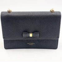 Ted Baker Joanaa Bow Detail Crossbody Bag Black Saffiano Faux Leather Gold Chain Shoulder