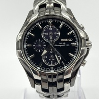 Seiko V172-0AK0 Mens Solar Chronograph Two-Tone Metal Watch 100m WR