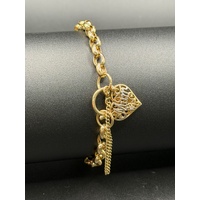 Ladies 9ct Yellow Gold Mum Heart Locket Belcher Link Bracelet