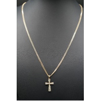 Ladies 9ct Yellow Gold Curb Link Chain & Cross Pendant 