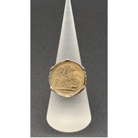 Mens 22ct Yellow Gold Round Sovereign Coin Set In 9ct Ring