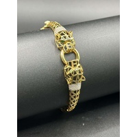 Unisex 18ct Yellow Gold Panther Green Gemstone Bangle