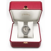 Cartier Ballon Bleu 36mm 3005 Stainless Steel Silver Watch with Links and Box
