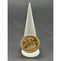 Mens 22ct Yellow Gold Round Sovereign Coin Set In 9ct Ring