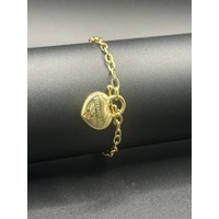 Ladies 18ct Yellow Gold Cable Link Heart Charm Bracelet