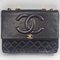 CHANEL Classic Maxi Flap Shoulder Bag Black Lambskin Leather Gold Chain Authenticated