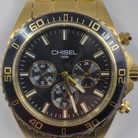 Chisel Men's Gold Tone Chronograph Watch 100M Black Dial Stainless Steel 