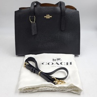 Coach Charlie Carryall 25137 Black Pebble Leather Handbag with Strap