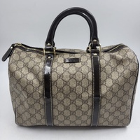 Authentic Gucci GG Supreme Joy Medium Boston Bag Beige Ebony Handbag 