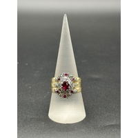 Ladies 9ct Yellow Gold Red Sapphire & Diamond 3 Ring Set