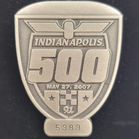 Indianapolis 500 May 27 2007 Badge Pin #5383 Silver 91st Indy 500 Race Collectible
