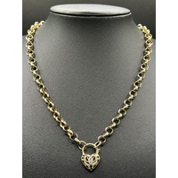Ladies 9ct Yellow Gold Diamond Heart Locket Round Belcher Link Necklace