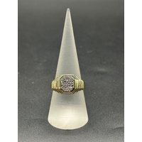 Mens 9ct Yellow Gold Diamond Signet Ring
