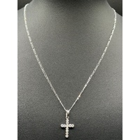 Ladies 18ct White Gold Figaro Chain & Cubic Zirconia Cross Pendant