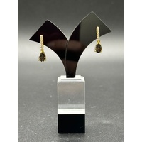 Ladies 9ct Yellow Gold Brown Quartz & CZ Drop Earrings