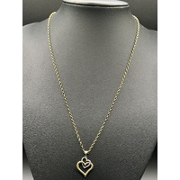 Ladies 9ct Yellow Gold Belcher Link Chain & Double Heart Diamond Pendant