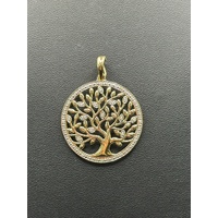 Ladies 9ct Yellow Gold Diamond Tree of Life Round Pendant