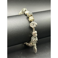 Ladies 925 Sterling Silver Pandora Charm Bracelet with 20 Mixed Charms