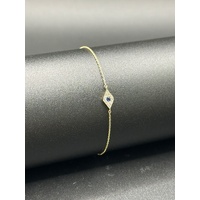 Ladies 14ct Yellow Gold Blue & White Stone Evil Eye Bracelet
