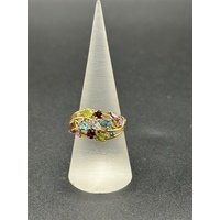 Ladies 9ct Yellow Gold Rainbow Coloured Gemstone Ring