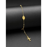 Ladies 18ct Yellow Gold Rosary Bracelet with Cross & Mother Mary Charms