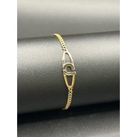 Unisex 18ct Yellow Gold Curb Link Patterned Plaque Bracelet