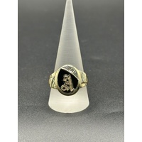 Mens 10ct Yellow Gold Diamond & Black Onyx Initial “A” Ring