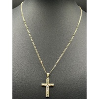 Unisex 9ct Yellow Gold Curb Link Chain with Cross Pendant