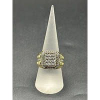 Mens 9ct Yellow Gold Diamond Cluster Ring