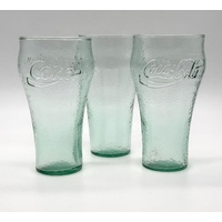 Coca-Cola Set of 3 Vintage Pebble Green Drinking Glasses 450ml Tumblers