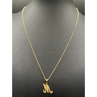 Unisex 9ct Yellow Gold Figaro Link Necklace & Letter M Pendant