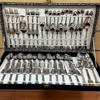 Vintage Italian Super Inox 800 Stamped 64 Pc Flatware Cutlery Set Case
